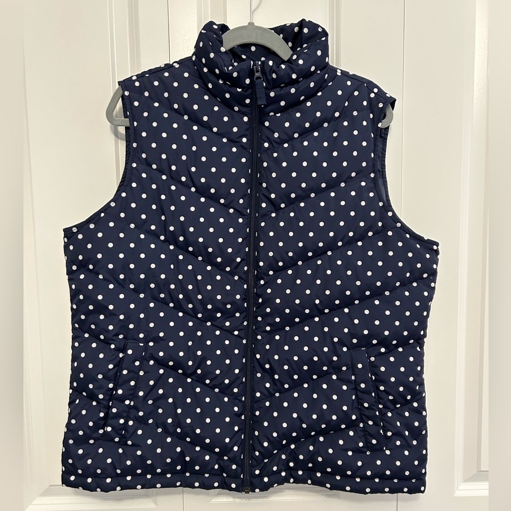 Lands’ End / down vest / XL / blue & white polka dot